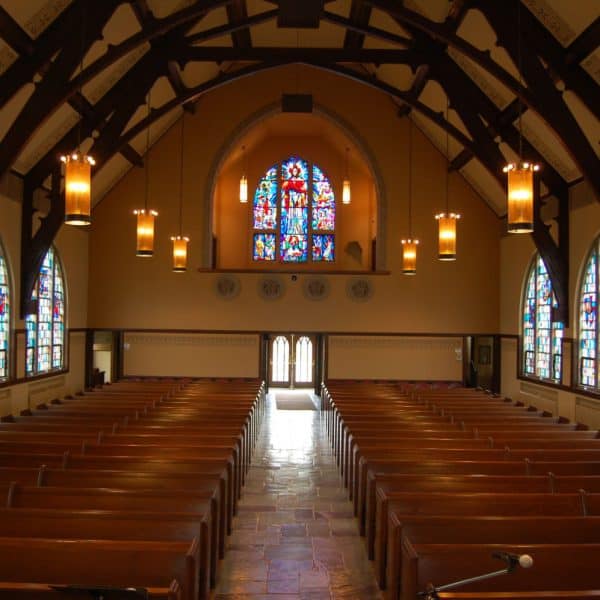 Interior of church looking towards the back door