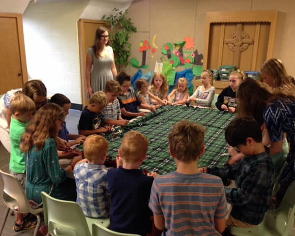 Sunday School kids doing arts and crafts